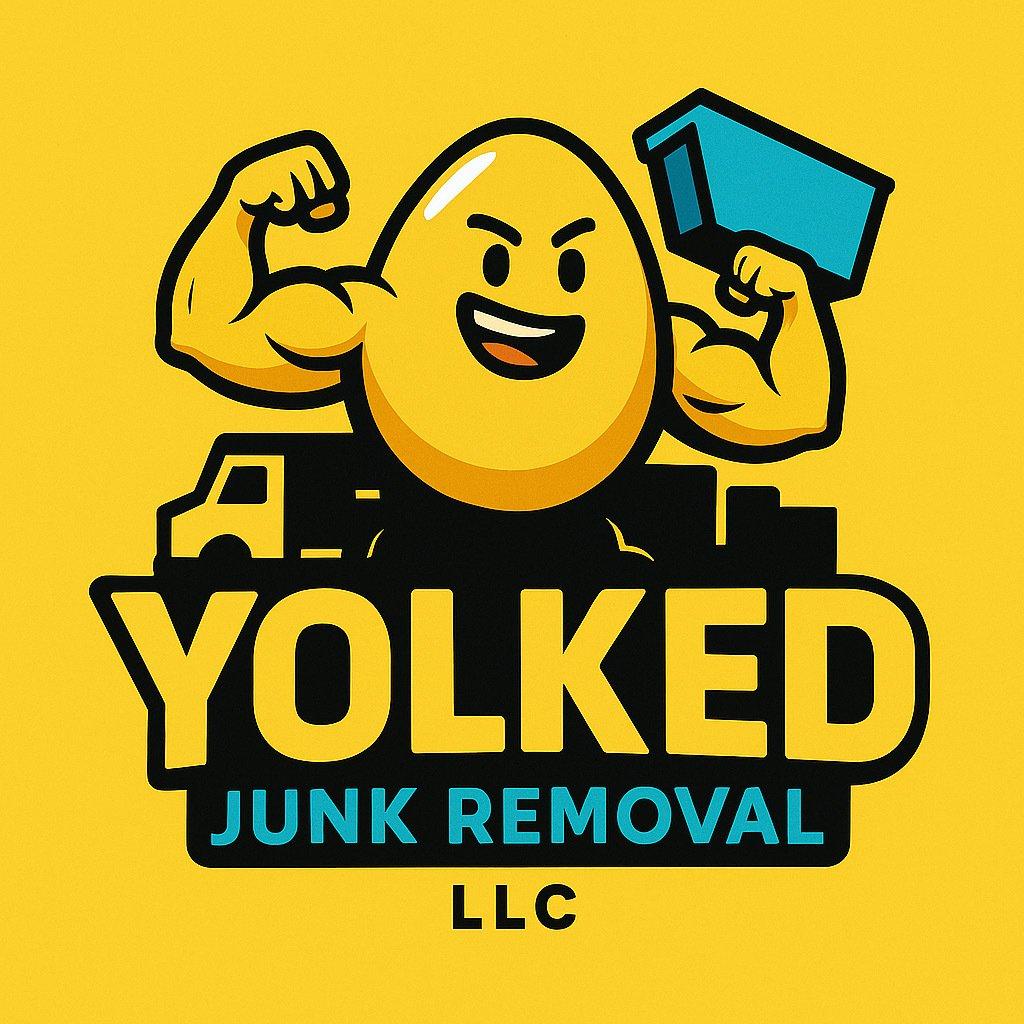 Yolked Junk Removal crew standing beside a loaded trailer during a Utah cleanup